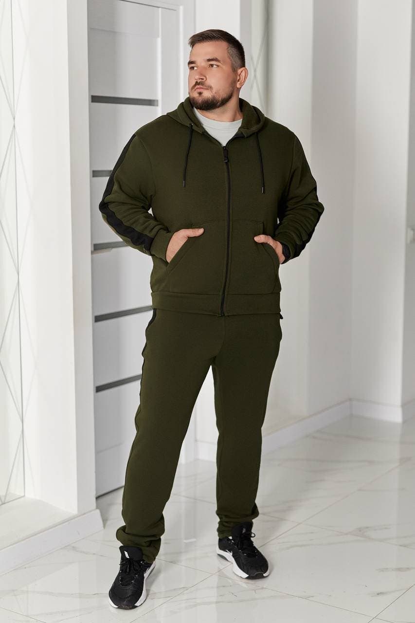 Чоловічий теплий костюм на флісі смарагдового кольору