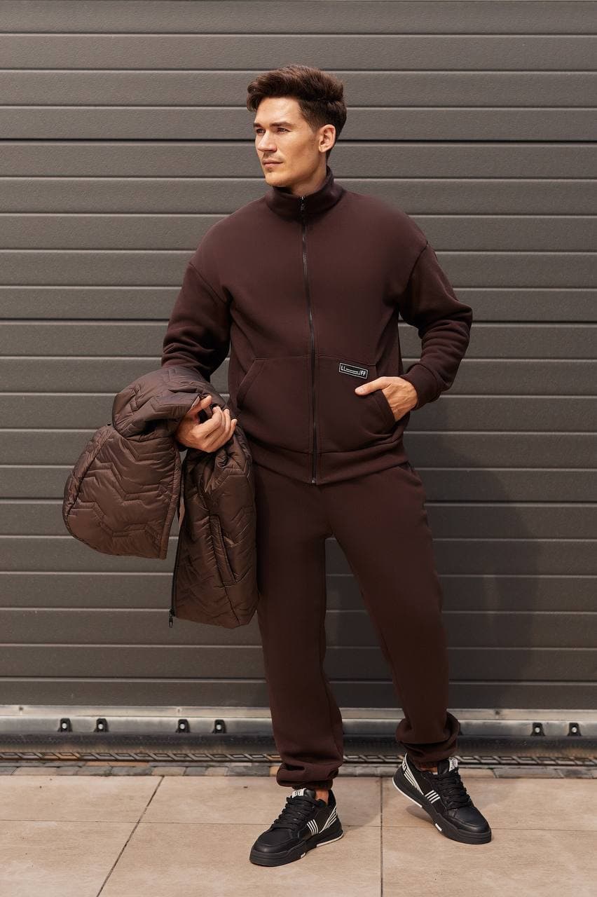 Чоловічий теплий костюм трійка із жилеткою колір чорний