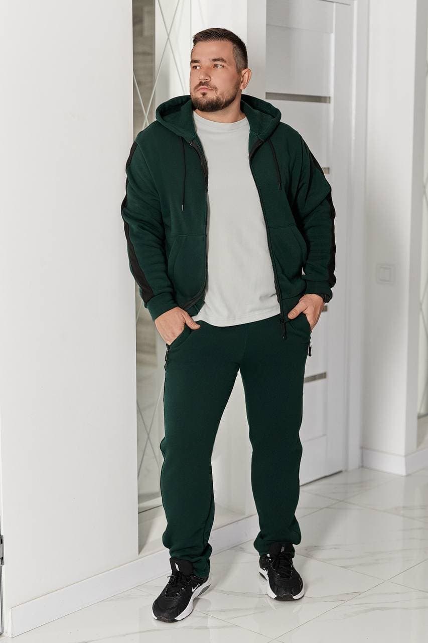 Чоловічий теплий костюм на флісі смарагдового кольору