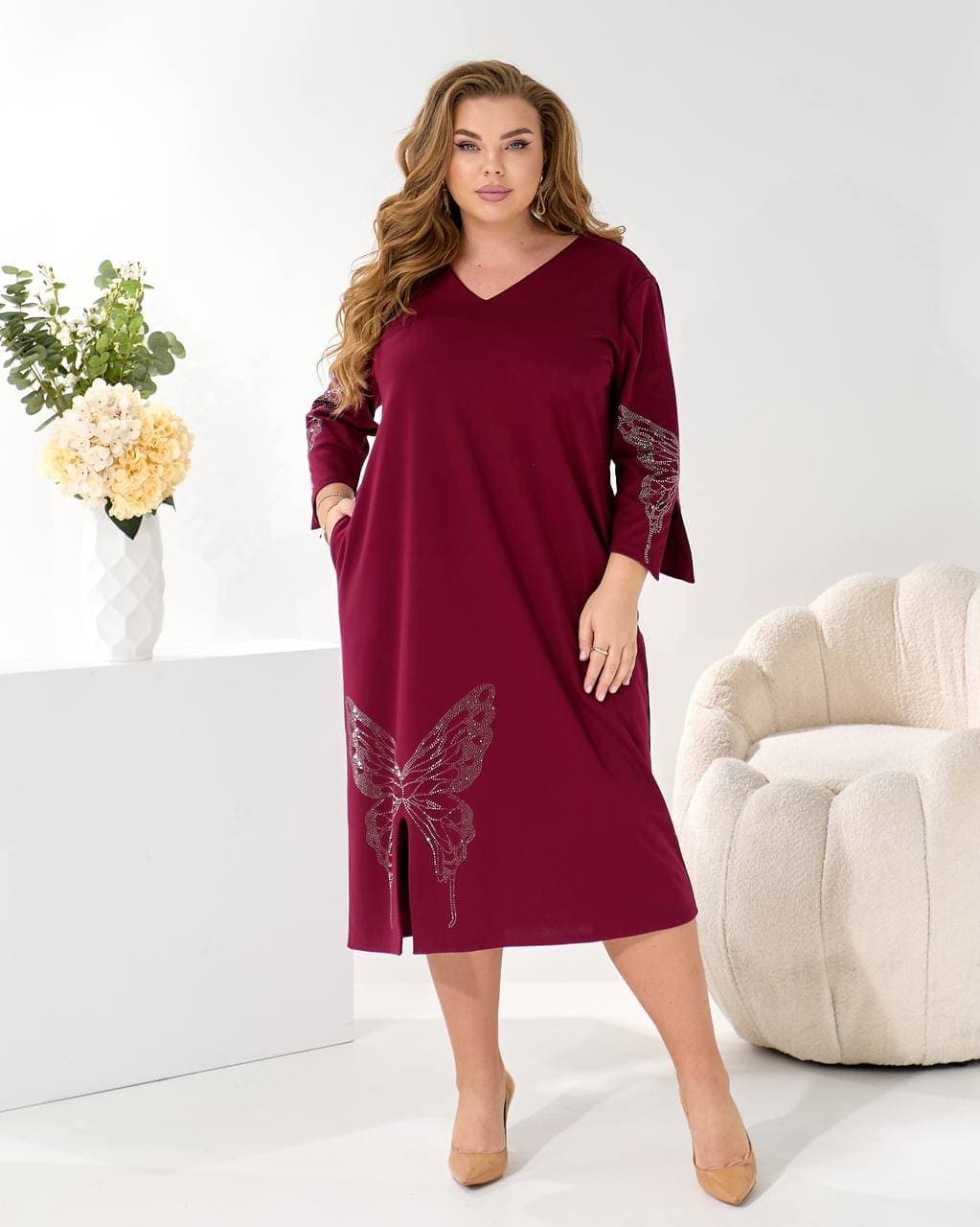 Жіноче трикотажне плаття міді вільного крою колір смарагдовий